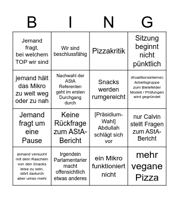 Nur gültig mit Pizza-Fleck Bingo Card