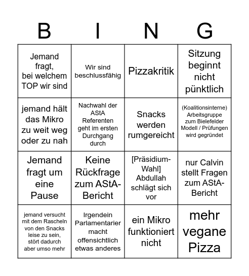 Nur gültig mit Pizza-Fleck Bingo Card