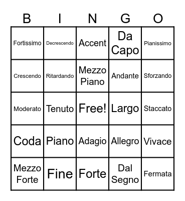 Musical Terms Bingo Card