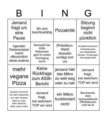 Nur gültig mit Pizza-Fleck Bingo Card