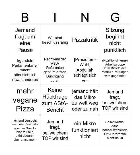 Nur gültig mit Pizza-Fleck Bingo Card