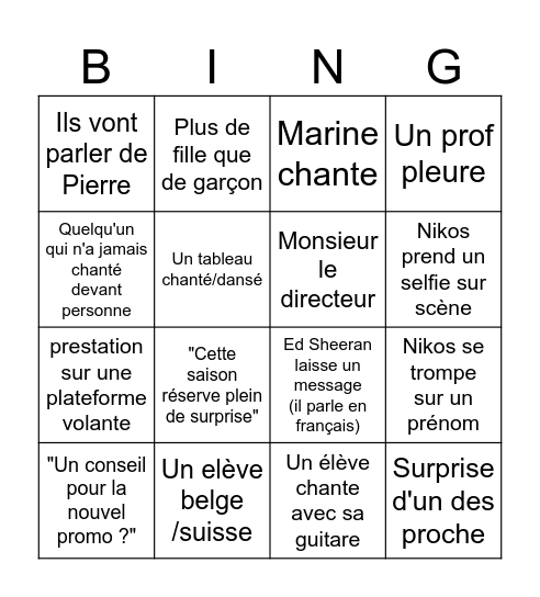 starac Bingo Card