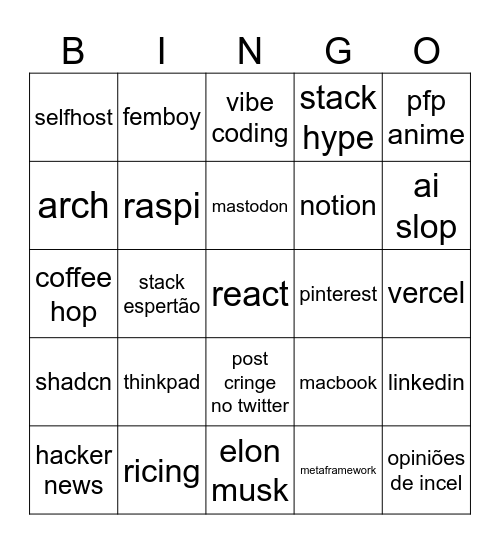 bingo de programador hippster esquerdomacho Bingo Card