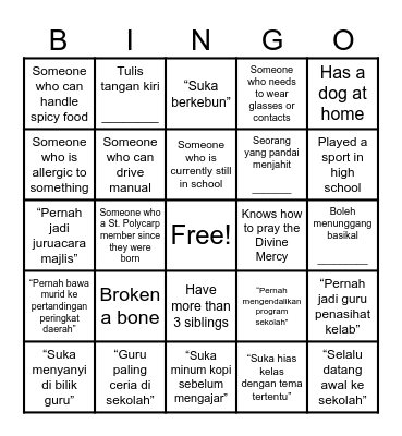 Getting to Know You Bingo Card