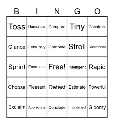 Vocabulary BINGO Card