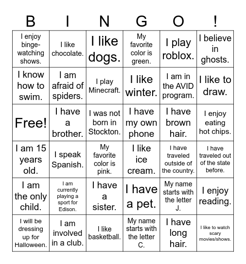 Name Bingo Card