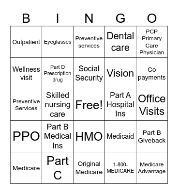 Medicare Bingo Card