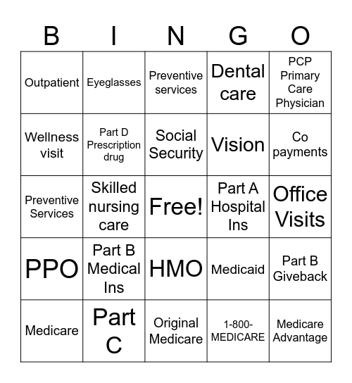 Medicare Bingo Card