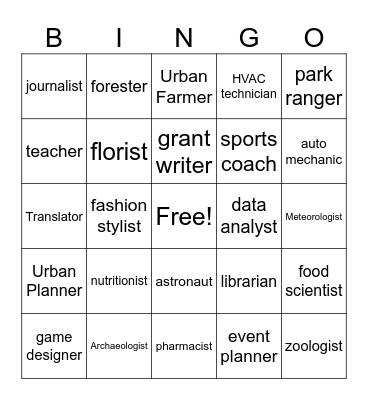 Career Exploration Bingo Card