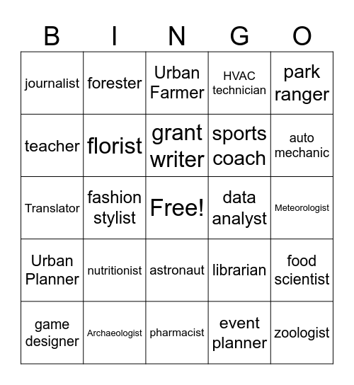 Career Exploration Bingo Card