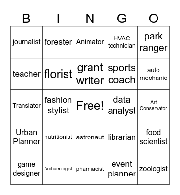 Career Exploration Bingo Card