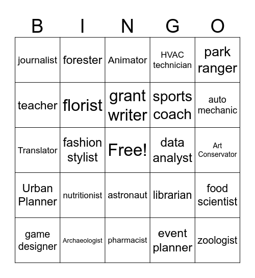 Career Exploration Bingo Card
