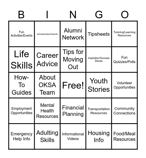 OKSA Website Bingo Card
