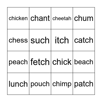 ch words Bingo Card