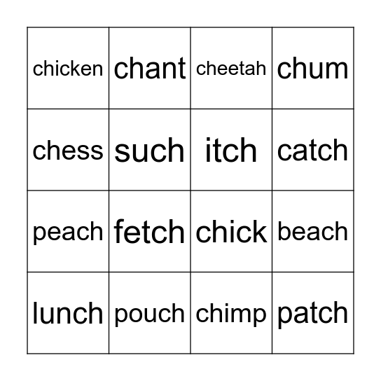 ch words Bingo Card