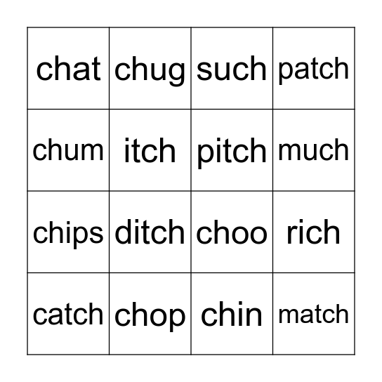 L - ch words Bingo Card