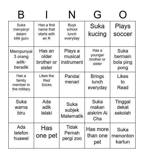 Friend Bingo Card