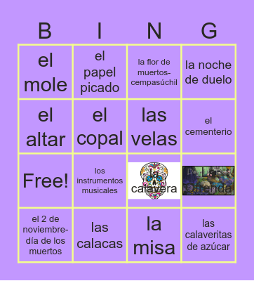 The Day of the Dead Bingo Card