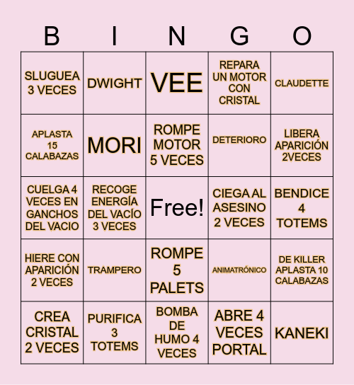 DEAD BY DAYLIGHT- HALLOWEEN Bingo Card