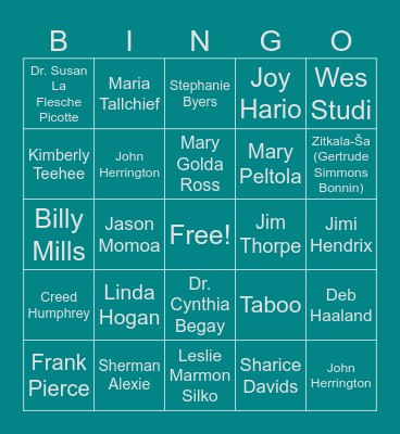 Native American Heritage Month BINGO! Bingo Card