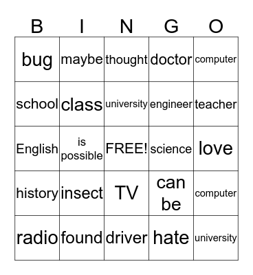 The Computer Bug Bingo Card