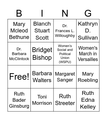 Women's History in October Bingo Card