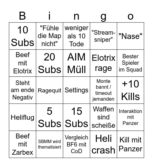 Battlefield 6 Bingo Card