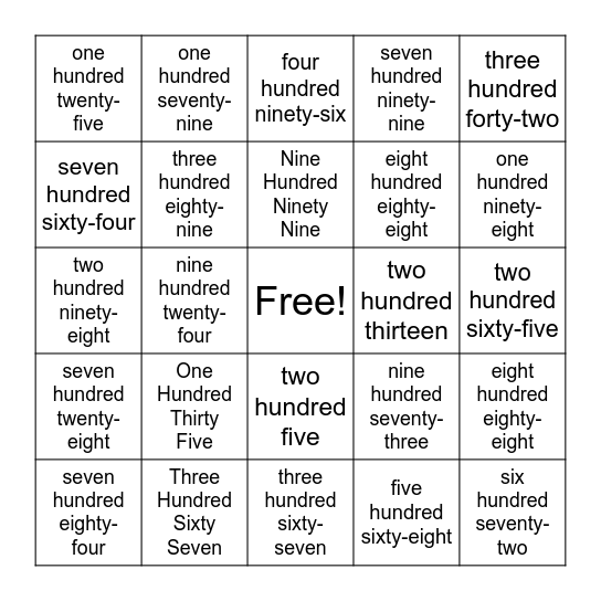 Word Form Bingo Card