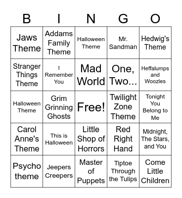 Halloween Movie/Music Bingo Card