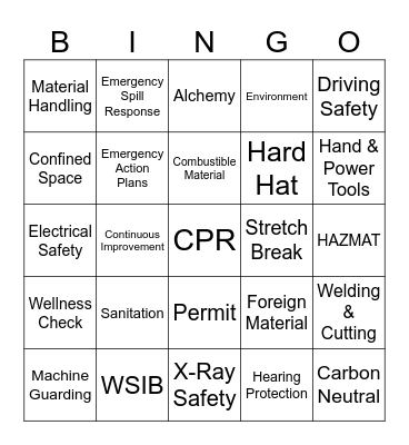 Safe to Start BINGO Card