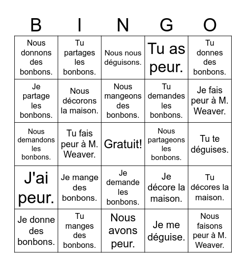 Actions d'Halloween Bingo Card