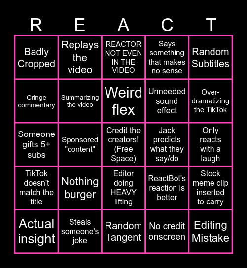 Bad Reactor Bingo Card