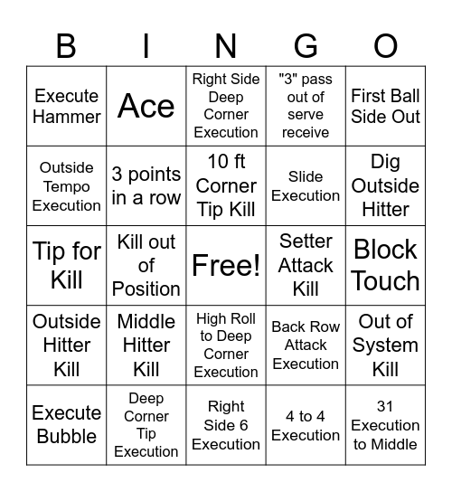 Volleyball Bingo Card Bingo Card