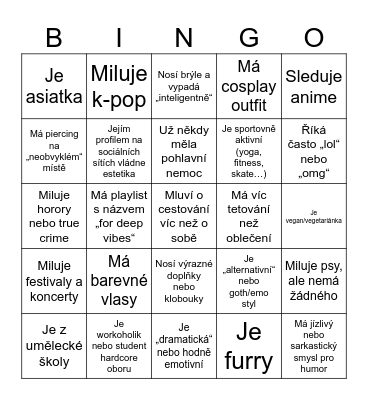 Onřejovo Bingo Card