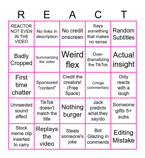 Bad Reactor Bingo Card