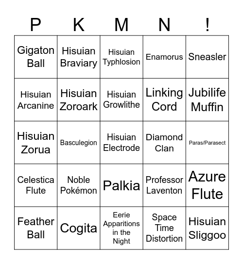 Number #1 Sonic Fan Round 2 (Pokémon Legends Arceus) Bingo Card