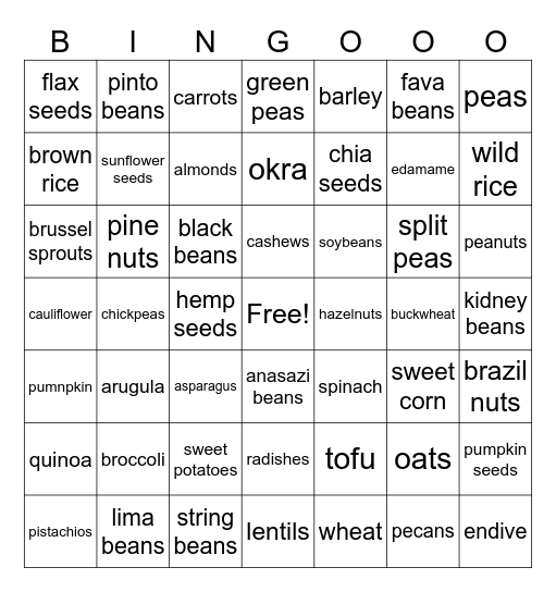 Protein Bingo Card