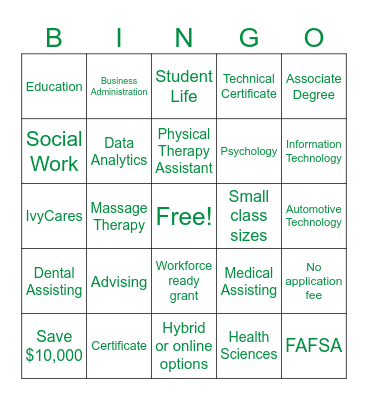 Ivy Tech Bingo! Bingo Card