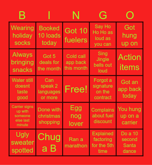 RTS Christmas Bingo Card