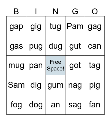 UFLI Lesson 16 /g/ Bingo Card