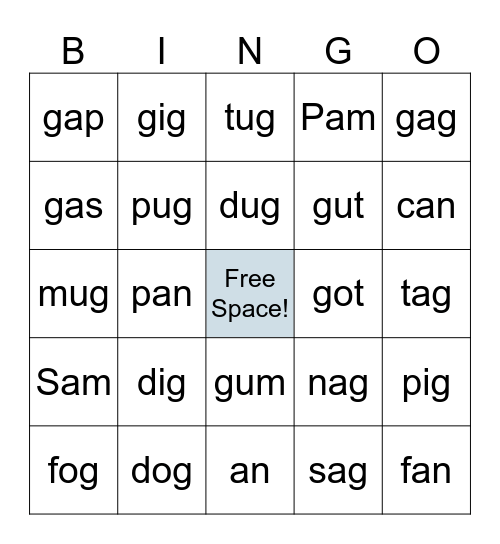 UFLI Lesson 16 /g/ Bingo Card