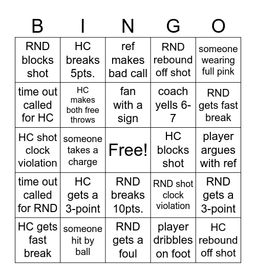 BASKETBALL BINGO Card