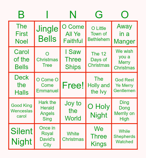 Christmas Music Bingo Card