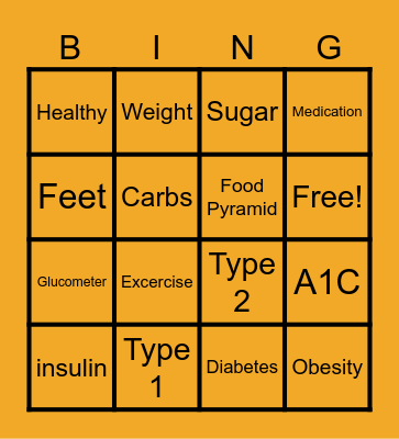 Diabetic Basic BINGO Card