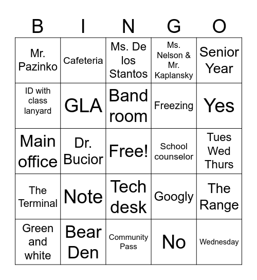 BEAR Bingo Card