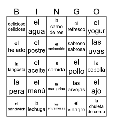 La Comida Bingo Card