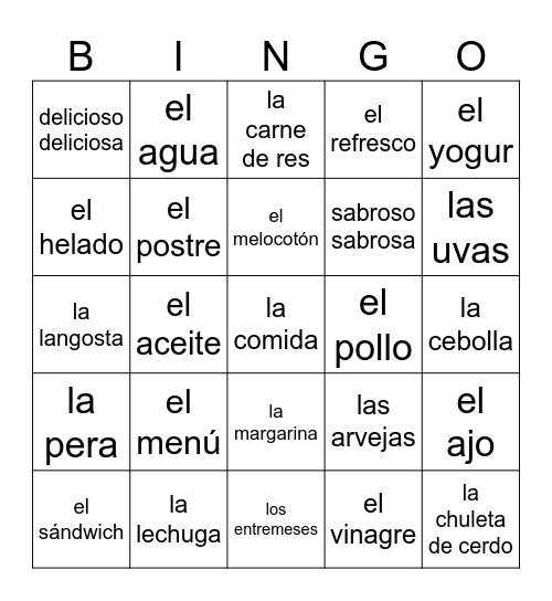 La Comida Bingo Card