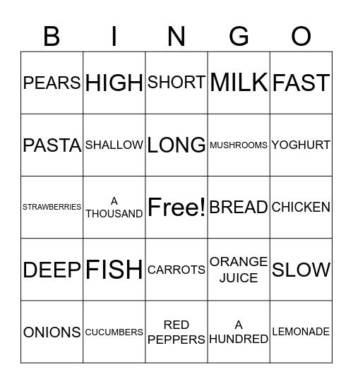 VOCABULARY U-2 Bingo Card