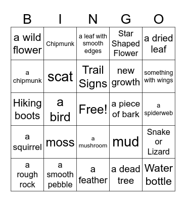 Hiking Bingo Card