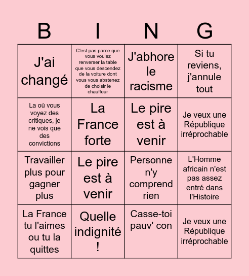Le SARKO Bingo Card